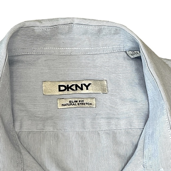 DKNY Men’s Slim Fit Micro Stripe Button Down Shirt. Blue Size 15 32-33 #1137 - Picture 4 of 4